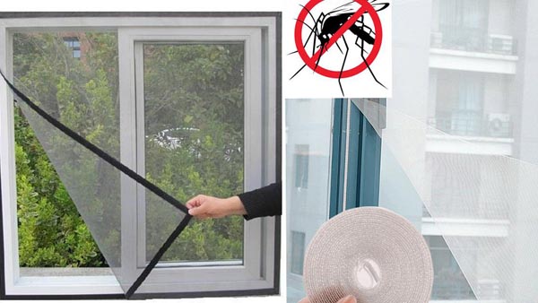 Mosquito net installed on a window for protection